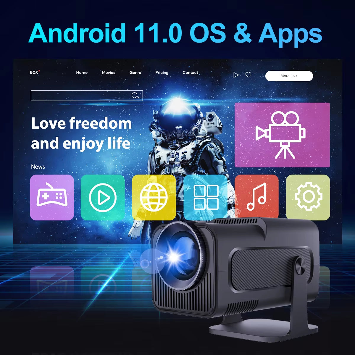 4K Native 1080P Android 11 Projector 390ANSI HY320 Dual Wifi6 BT5.0 Cinema Outdoor Portable Projetor Upgrated HY320